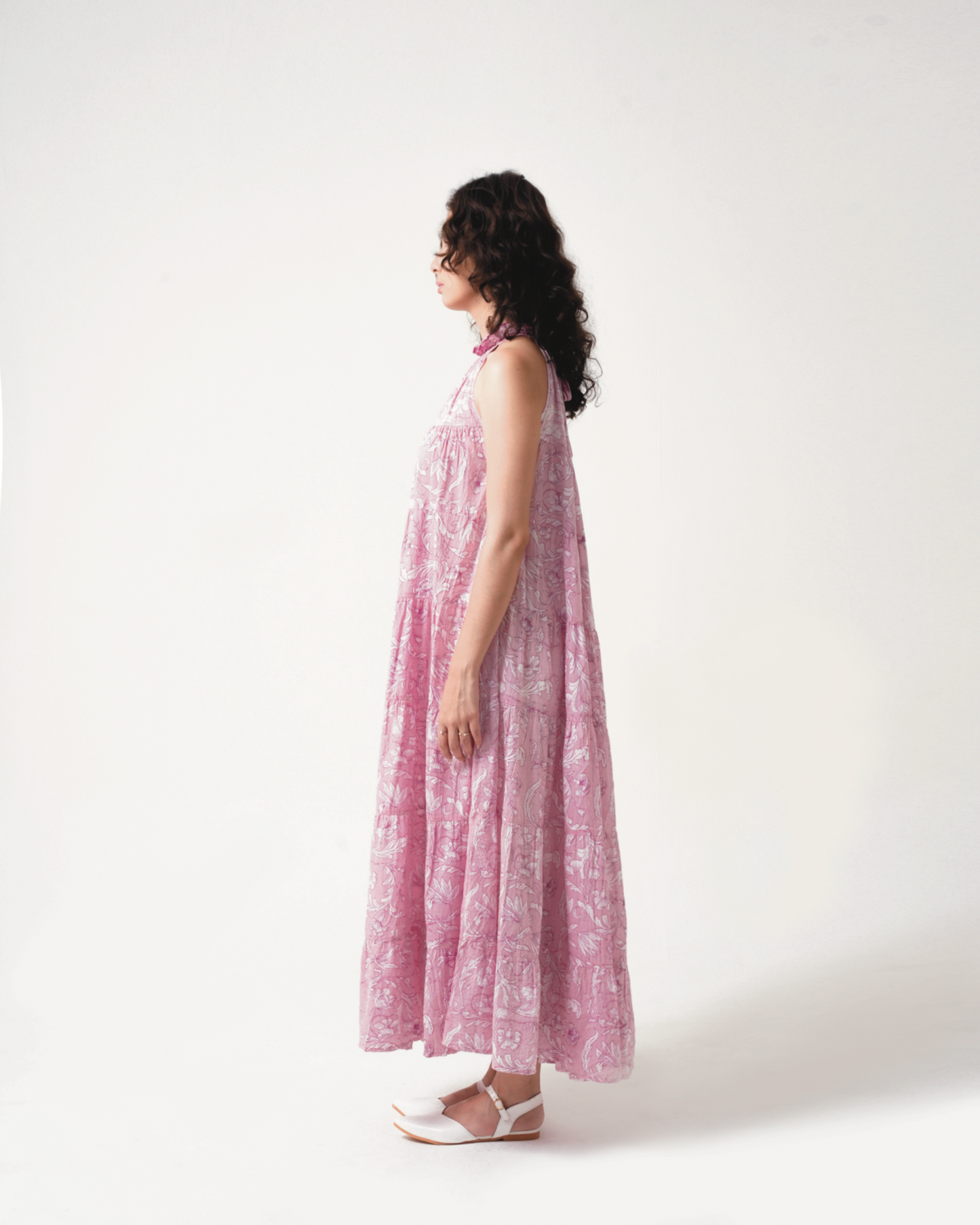 Lila Neck Gathered Dress - Rose