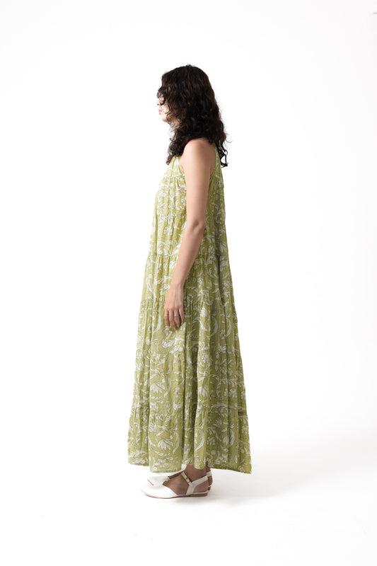 Lila Neck Gathered Dress - Pear