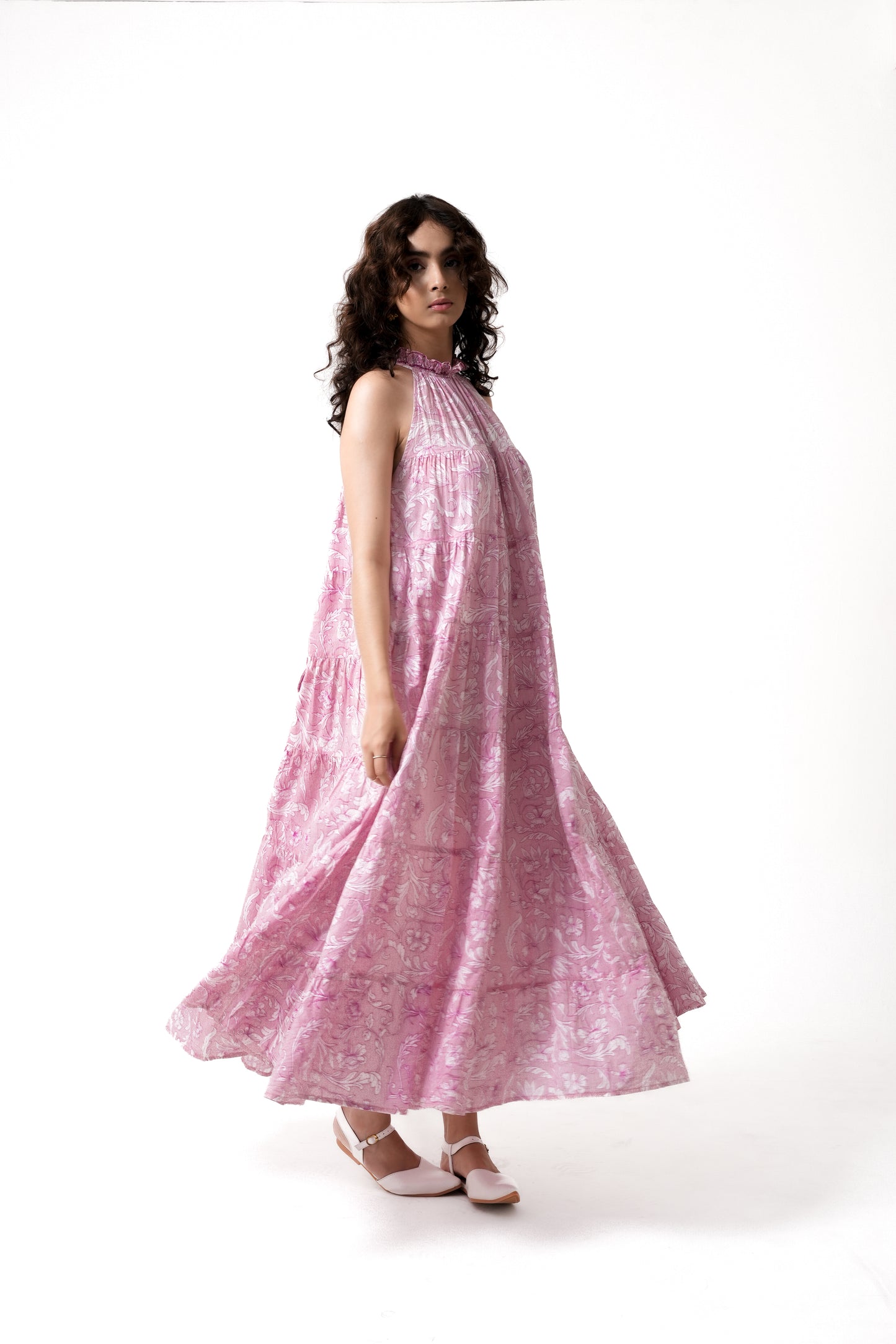 Lila Neck Gathered Dress - Rose