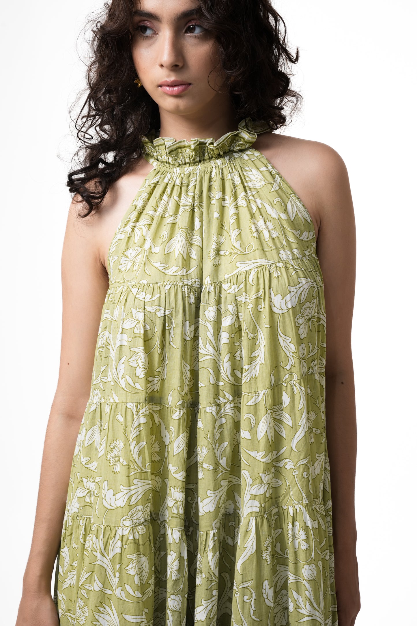 Lila Neck Gathered Dress - Pear