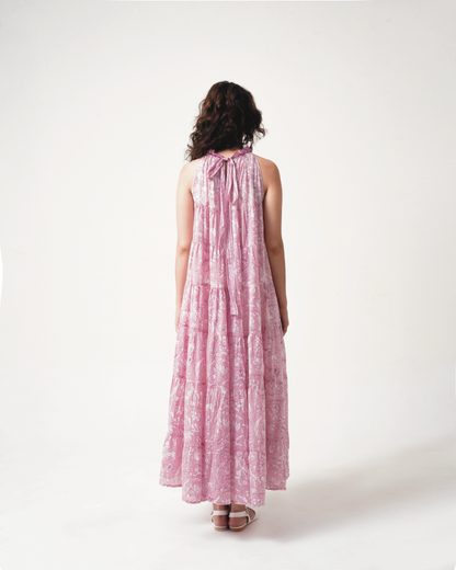 Lila Neck Gathered  Dress - Rose