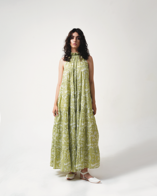 Lila Neck Gathered Dress - Pear