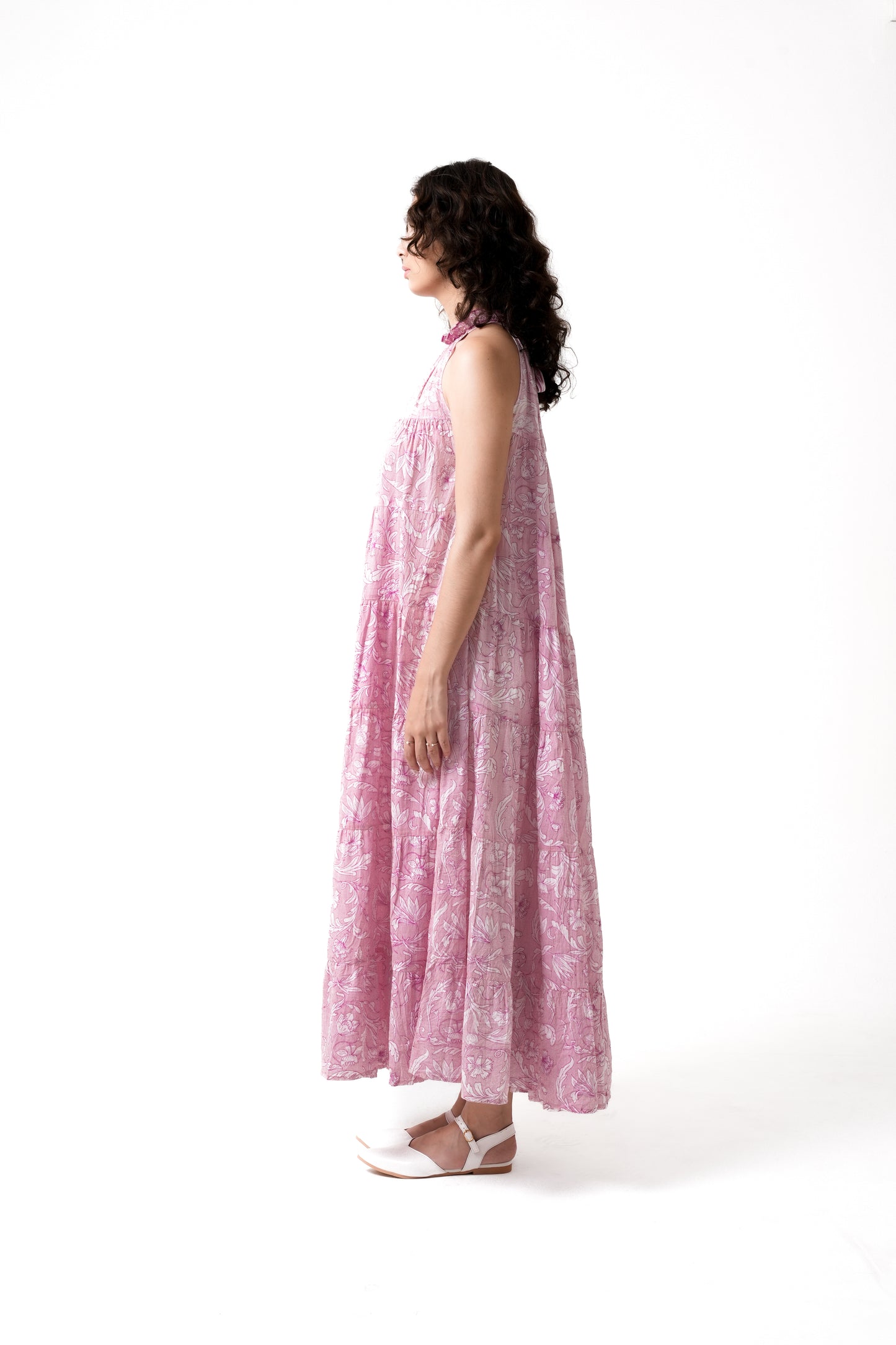 Lila Neck Gathered  Dress - Rose