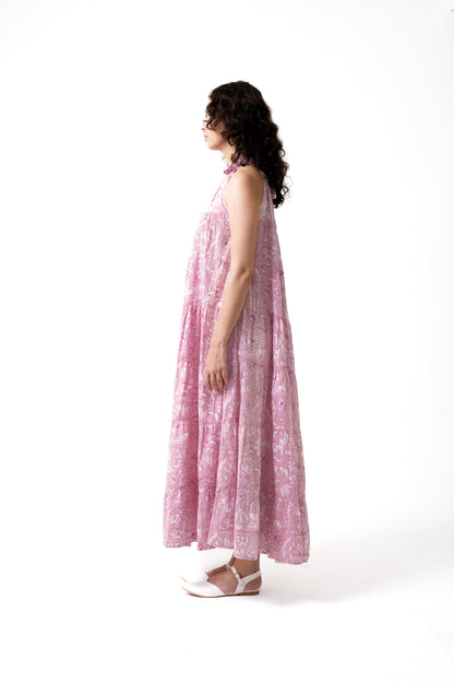 Lila Neck Gathered  Dress - Rose