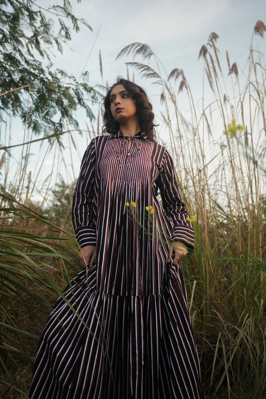 Akari Striped Dress - Black