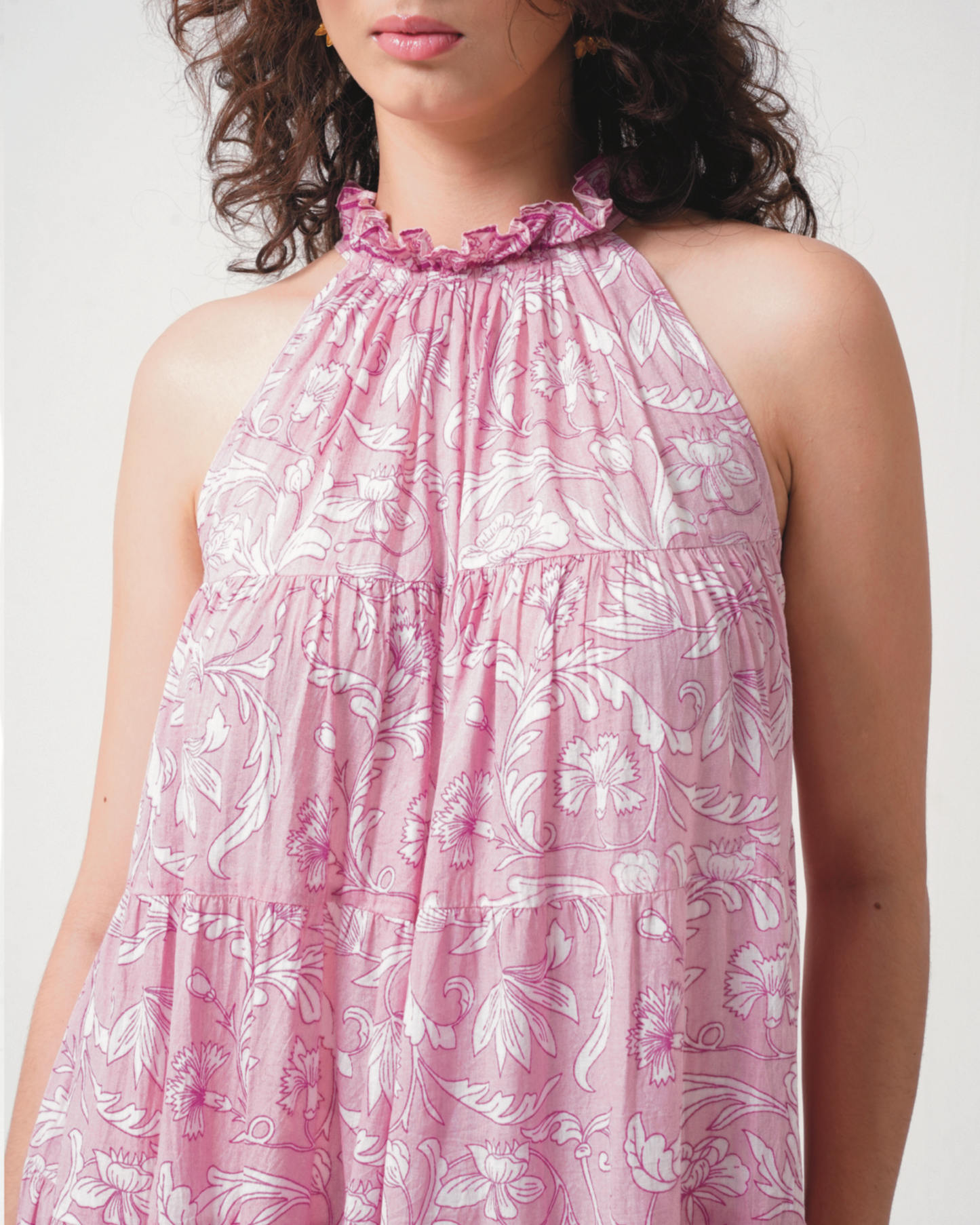 Lila Neck Gathered  Dress - Rose