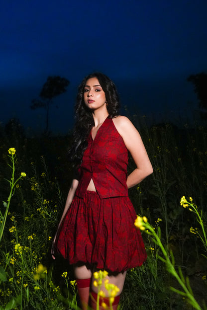 Plume Balloon Skirt - Red