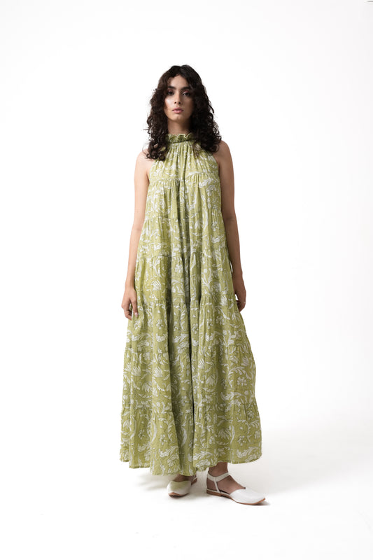Lila Neck Gathered Dress - Pear