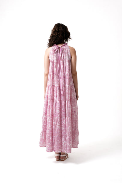 Lila Neck Gathered  Dress - Rose