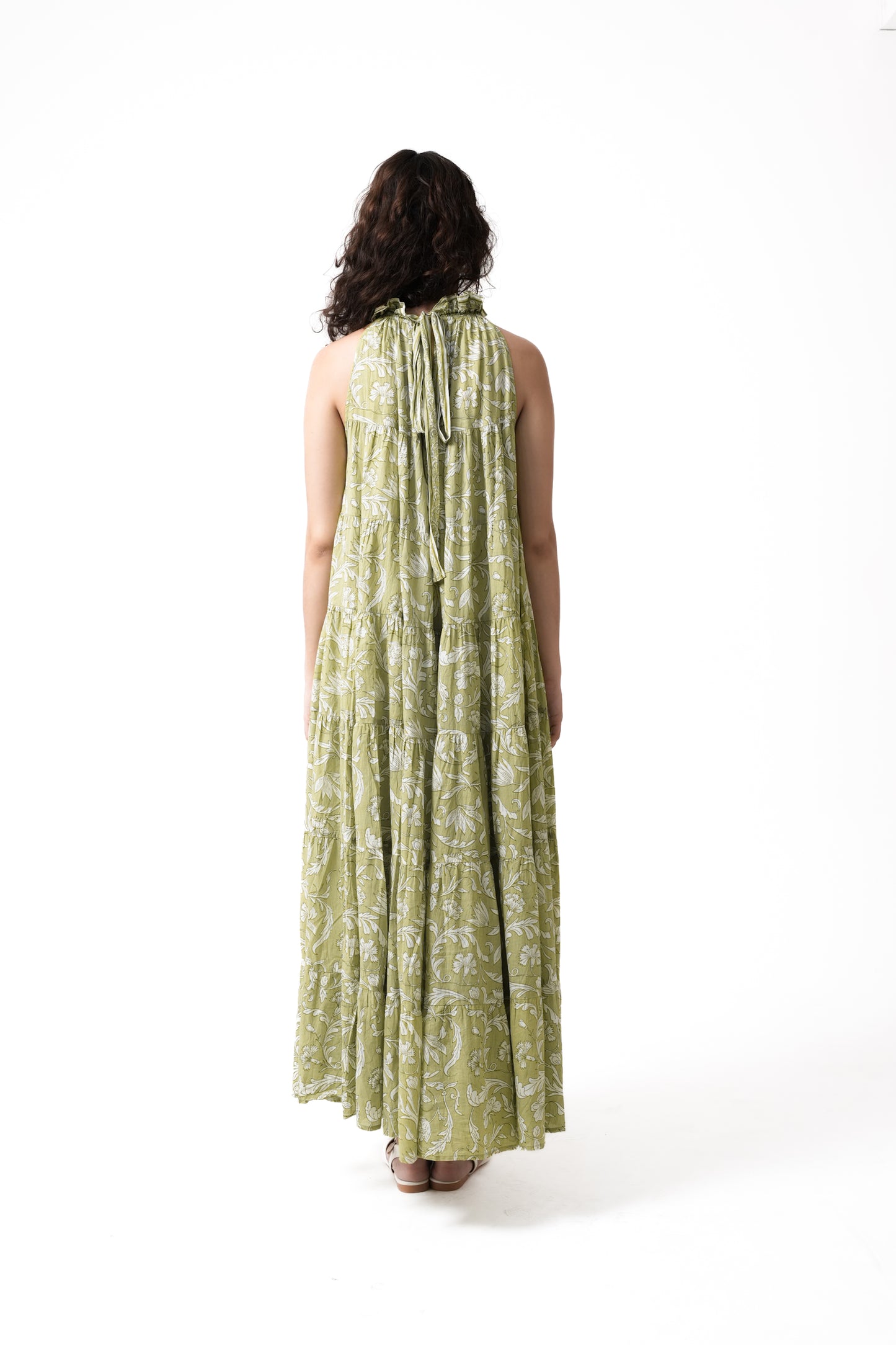 Lila Neck Gathered Dress - Pear