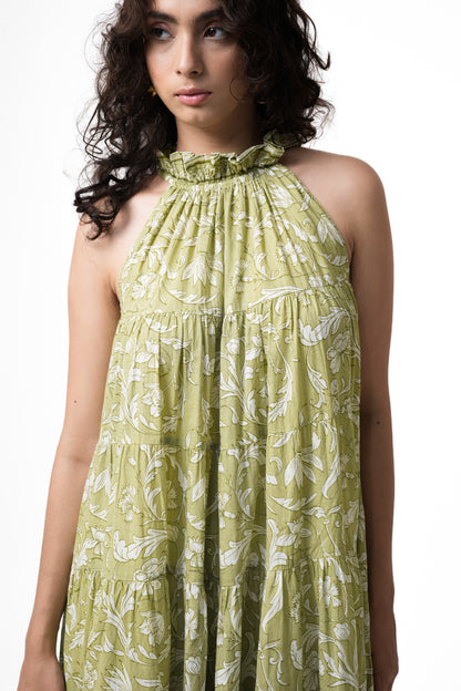 Lila Neck Gathered Dress - Pear